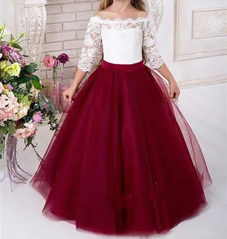 

White Lace Half Sleeves Tulle Flower Girls Dresses Vintage Girl Cloth for Wedding Kids Pageant Dresses Custom Made Color