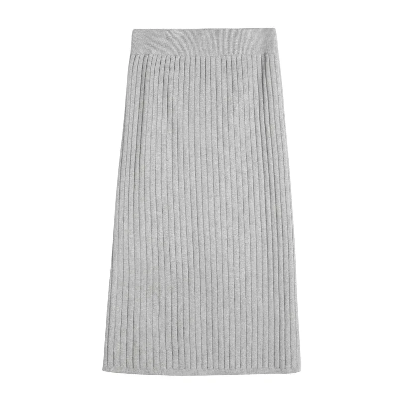 

Rib Knit Textured Split Mid Skirt Women Solid Knitted Skirts Fall Winter