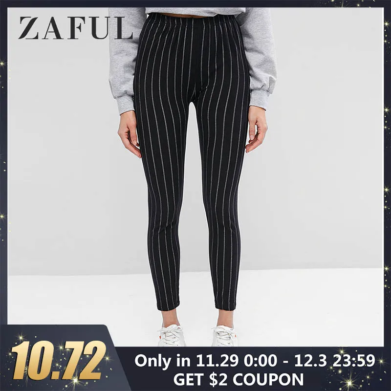ZAFUL полосатые облегающие леггинсы с высокой талией, 7/8 длина, Женские повседневные обтягивающие леггинсы, сексуальные леггинсы для спортзала, фитнеса, длинные узкие брюки