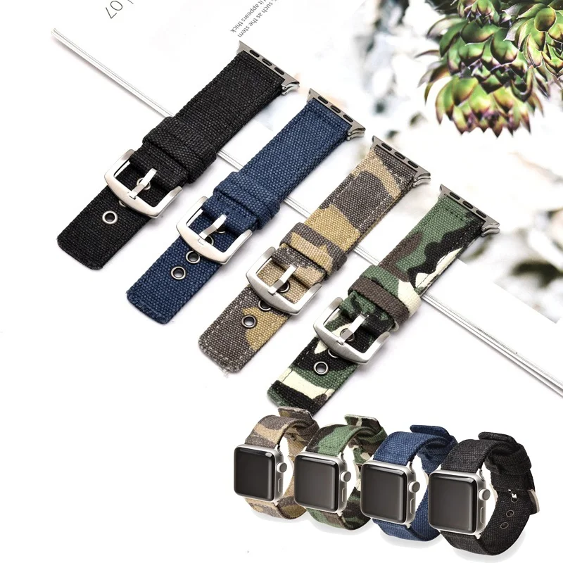 

Nylon strap for apple watch 5 4 band 44mm 40mm iwatch 3 2 1 band 42mm 38mm Sport Camouflage canvas wrist belt watchband