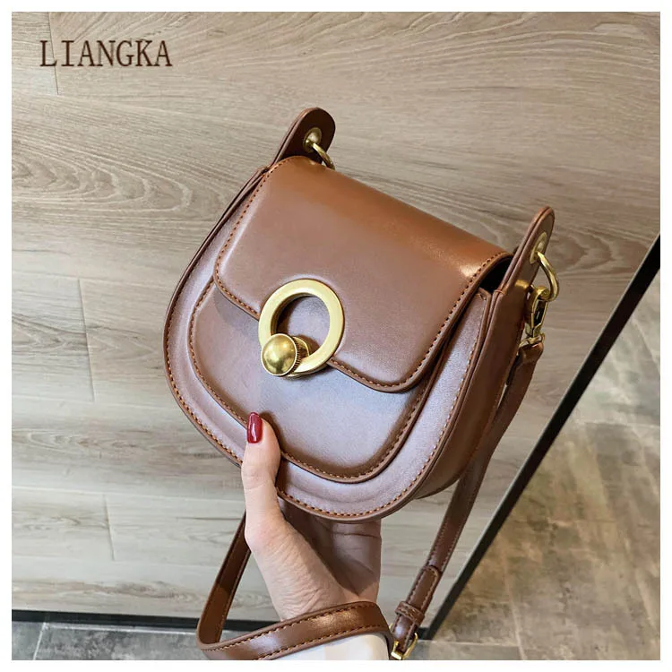 

2021 New PU Leather Saddle Bags for Women Fashion Shoulder Simple Bag Lady Solid Color Handbags