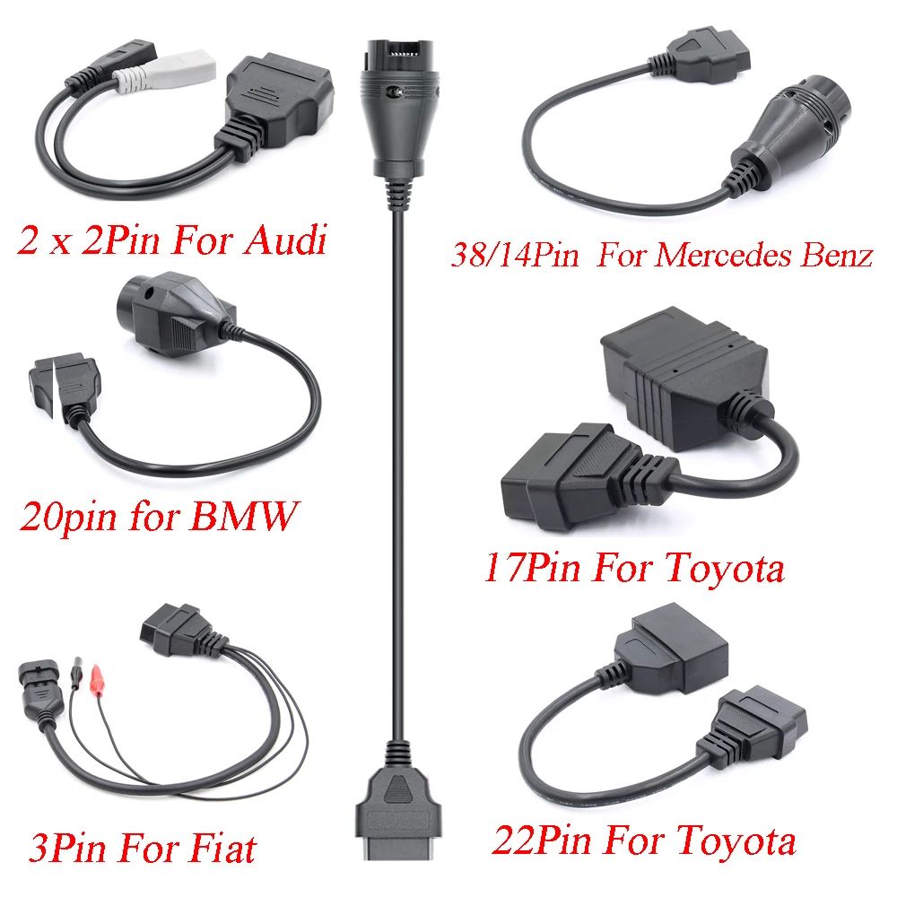 Для Mercedes Benz 38 Pin для Audi для Bmw 20 Pin для Fiat для Toyota до 16 Pin OBD2 OBD диагностический адаптер OBD Разъем hot2019