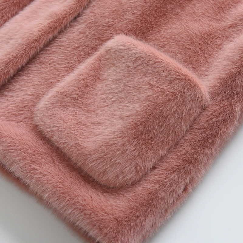 Korean Style Cute Pink Fake Mink Fur Jacket Coat Women Winter Thicken Warm Overcoat Fashion Street Shaggy Faux Fur Overwear