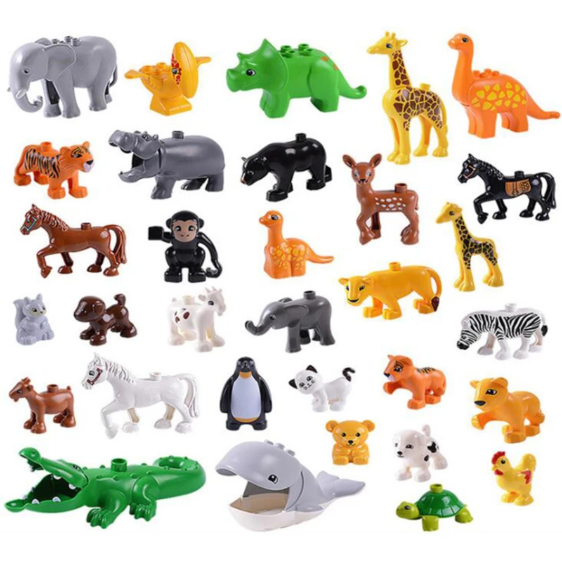 

Large particles Animal building blocks accessories farm animals Duplos dinosaur panda dog rabbit monkey hippo model Toys