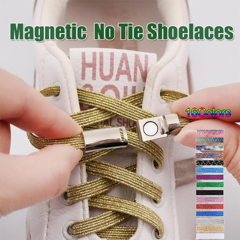 Magnetic Shoelaces Elastic Locking No Tie Shoe Laces Kids Adult Unisex Glitter Flat Sneakers Shoelace Quick Lazy Laces Strings