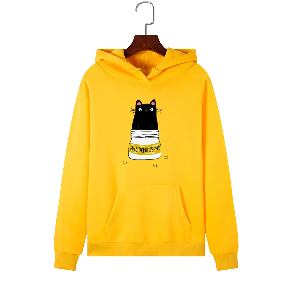 SINGRAIN Winter Women Cat Hoodies Female Large Size Streetwear Cartoon Cute Funny Cat Print Warm Hooded Sweatshirt polerones