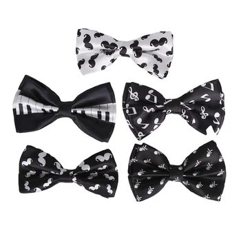 

Fashion White Musical Note Black Bow Tie For Men Unisex Tuxedo Dress Bowtie Butterfly Brand New Fine Accessories