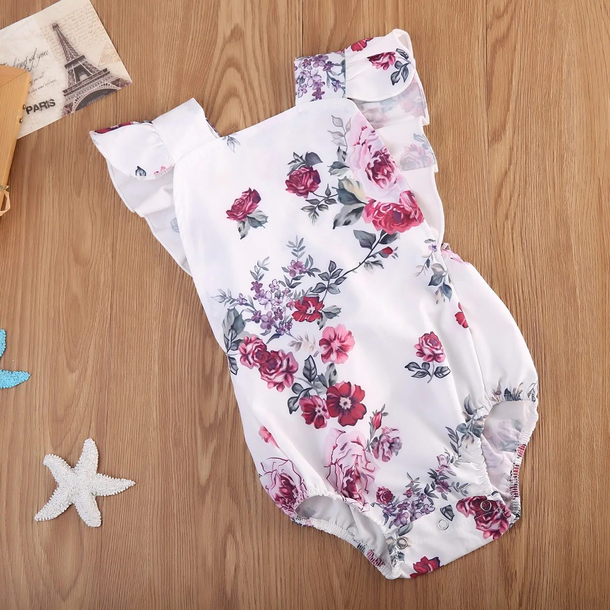 Lovely Purple Rose Newborn Infant Baby Girls Sleeveless Playsuit Romper Jumpsuit Outfit Clothes