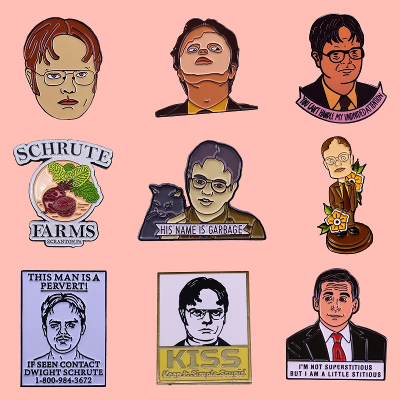 Эмалированная брошь в офисном стиле с изображением персонажа шрута значки