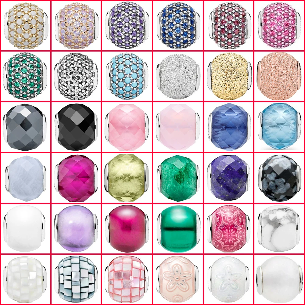 

2019 New 100% 925 Sterling Silver Charm Zircon Green Cyan Gold Round Beaded Diy Bracelet Women's Jewelry Gift