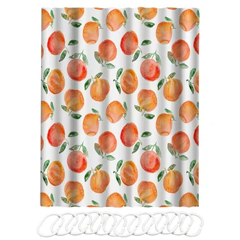 

Home Decor For Bathroom With Hooks Shower Curtain Digital Printed Fruits Pattern Machine Washable Bathtub Waterproof Polyester