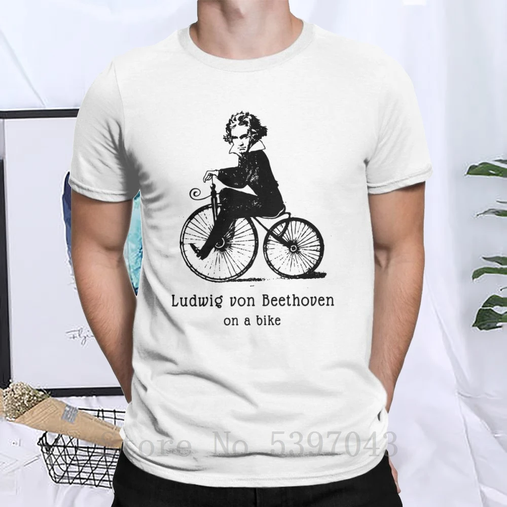 Beethoven On A Bicycle Gift футболки мужские с музыкальным юмором повседневные для музыканта Топы Футболки с круглым вырезом хлопковая футболка с коротким рукавом