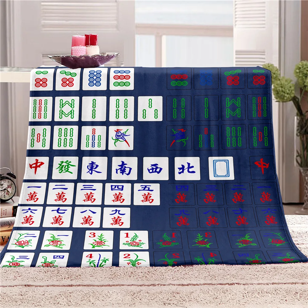 Chinese Mahjong Designer Blanket Soft Throw Bedspread Beach Warm Travel