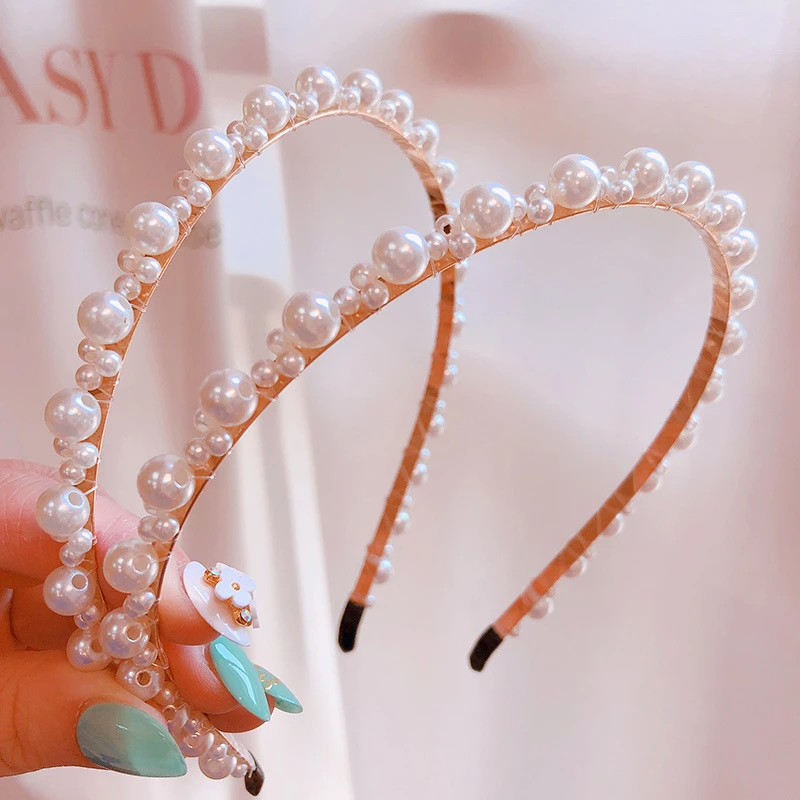 Korea New Imitation Pearl Hair Band Girl Hair Accessories For Woman&girls Headband Wedding Party Bride Headband - Окраска металла: 4