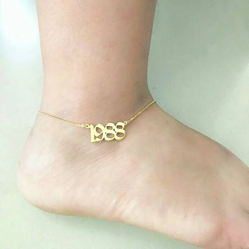 Индивидуальный заказ номер года ножной браслет Bijoux Femme подарок для невесты золотая цепочка из нержавеющей стали Halhal Ayak Zinciri