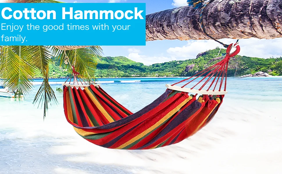 Outdoor Hammock Portable Garden Hammock Sports Home Travel Camping Swing Canvas Stripe Hang Bed Hammock Double Single People