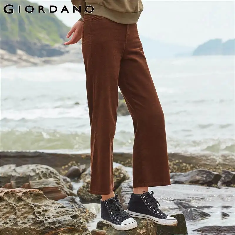 Giordano/женские брюки; плотные однотонные вельветовые брюки длиной до щиколотки; брюки средней посадки из хлопка; слегка толстые Панталоны; Mujer; 13429803001