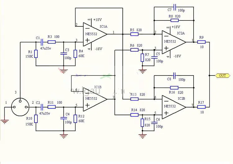 NE5532 сбалансированный XLR для одноконтурной RCA выходной платы Отличная производительность с ультра-низким искажением Dual 15V