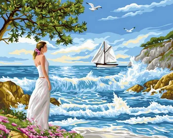 

Unframe diy oil picture oil paintings by numbers figure painting paint by number for home decor 4050cm wave