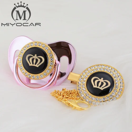 MIYOCAR, золотые, серебряные, блестящие стразы, корона, красивая, шикарная соска и соска, клипса, BPA бесплатно, пустышка, блестящий, уникальный дизайн, GCR2 - Цвет: GCR2-11  6-18M