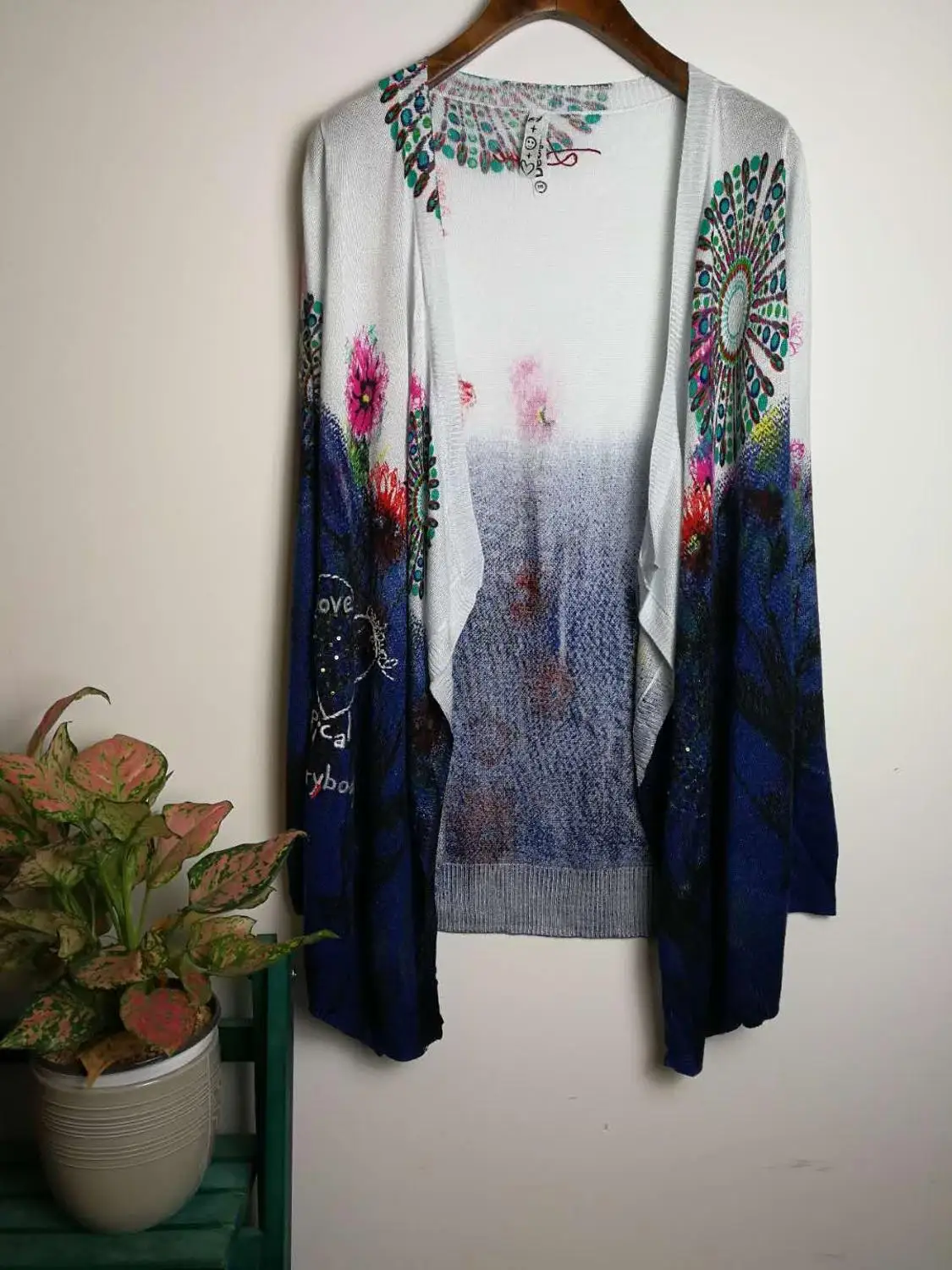 Spanish Style Deg Various Styles Printed Long Knitted cardigan sweater - Цвет: 21