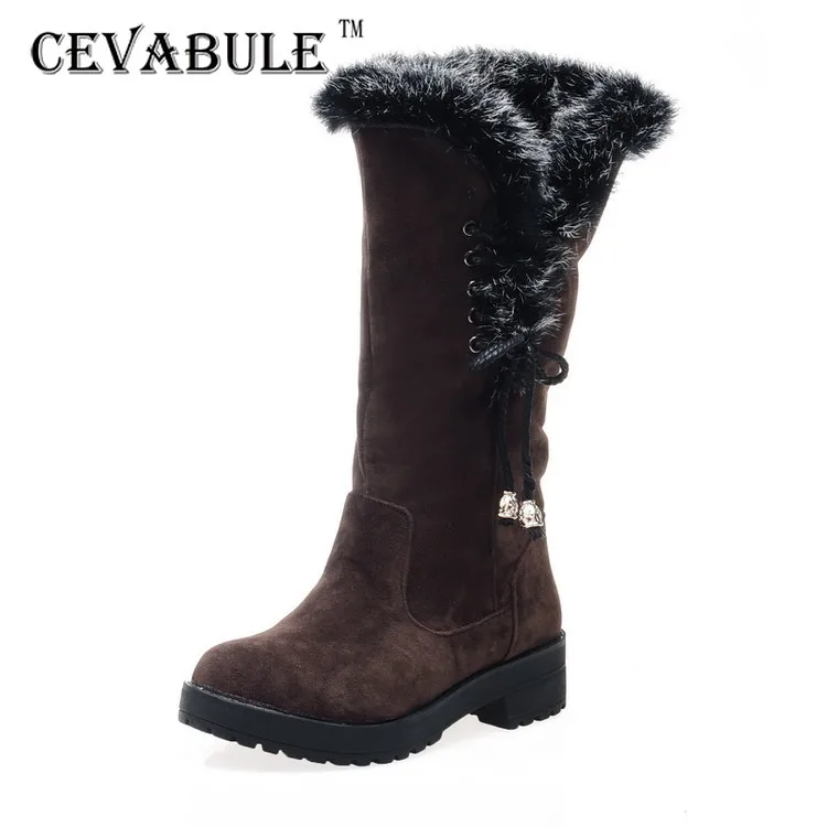 Женские ботинки на меху CEVABULE зимние низком каблуке со шнуровкой сбоку с