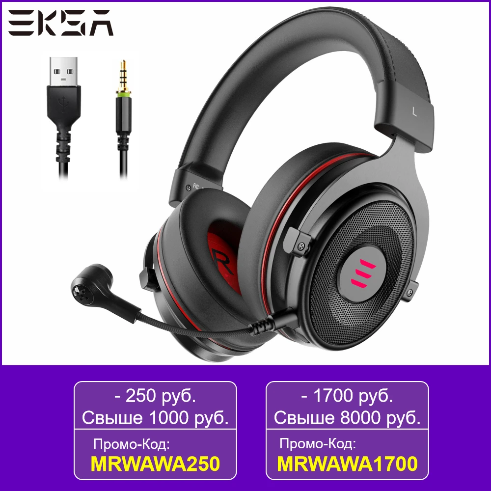 EKSA Gaming Headset with Microphone E900 Pro 7.1 Surround Headset Gamer USB/3.5mm Wired Headphones For PC PS4 Xbox one Earphones