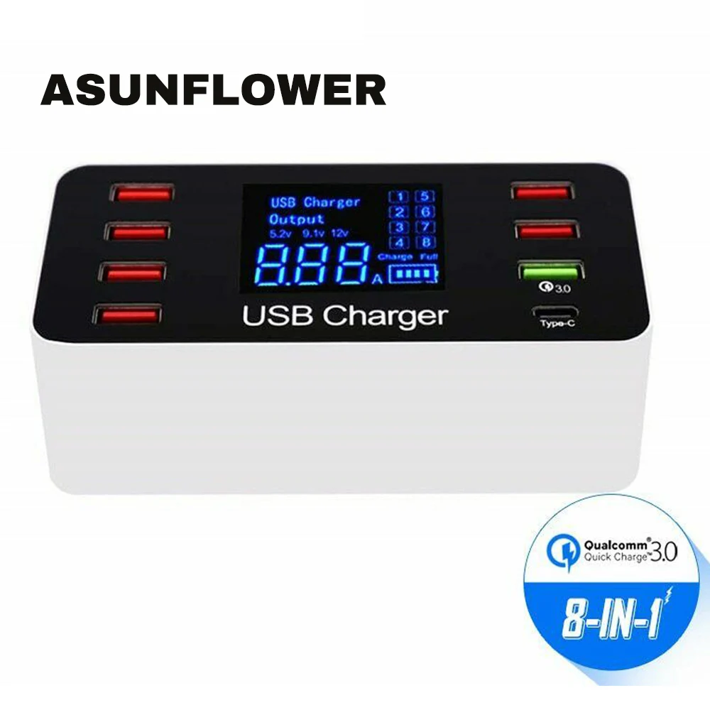 

8 Port Multi Fast USB Charger Quick Charge 3.0 Multiple USB Phone Charging Station Universal USB HUB Charger QC 3.0 LED Display