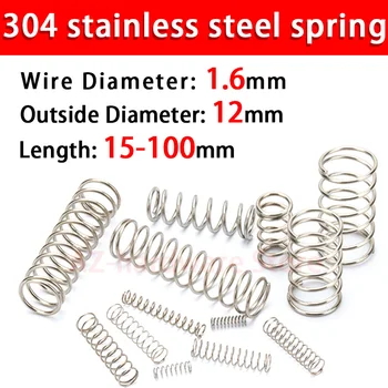 

304 stainless steel compression spring return spring steel Wire Diameter 1.6mm outside diameter 12mm pressure spring 5 Pcs
