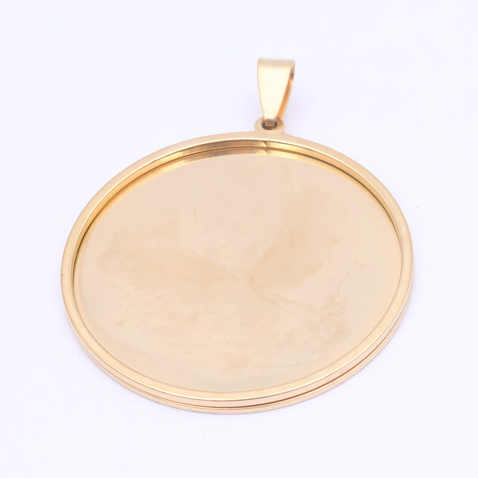 Reidgaller 스테인레스 스틸 빈 펜던트 카보숑 베이스 설정 DIY 쥬얼리 베젤 트레이, 목걸이 제작용, 직경 40mm, 5 개