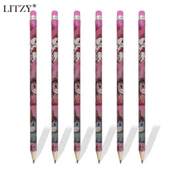 

6Pcs/set Kawaii Unicorn Handle 2B Pencil Ordinary Pencil Student Writing Drawing Sketch Pencil with Eraser School Office Supply