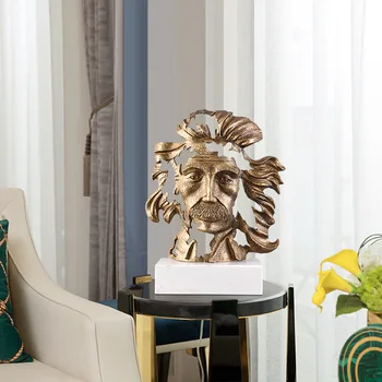

Luxtry Gold Black Einstein Da Vinci Face Sculptures Marble Statue Metal Crafts Home Hotel Office Decor Furnishings Accessories