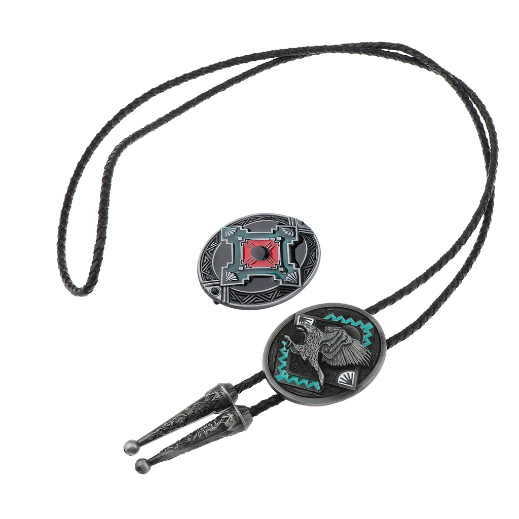 Necklace Pendant Unisex Leather Rope With 3D Sculpture Eagle Artificial Western Cowboy Bolo Tie Rodeo Dance Tie Adjustable