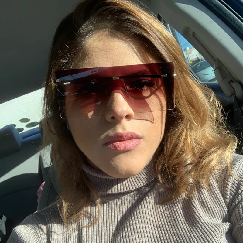 

2020 Square Oversized Brown Sunglasses Women Retro Vintage Sunglasses Luxury Brand Rimless Eyewear oculos feminino Big Shades