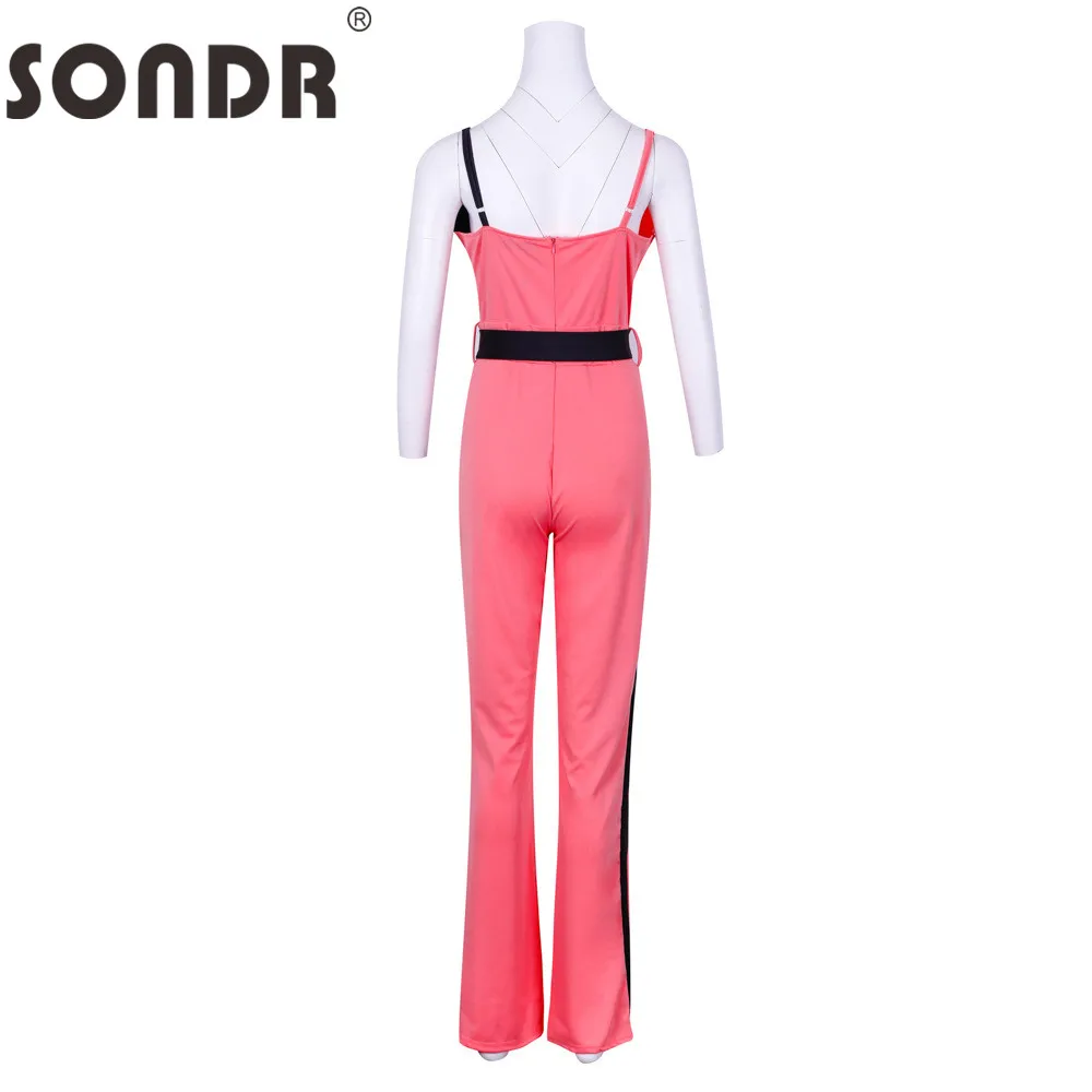 SONDR Women Casual Sleeveless V-Neck Jumpsuits Summer Ladies Patchwork Bodysuit Sashes Female Loose Wide Leg Rompers Overalls