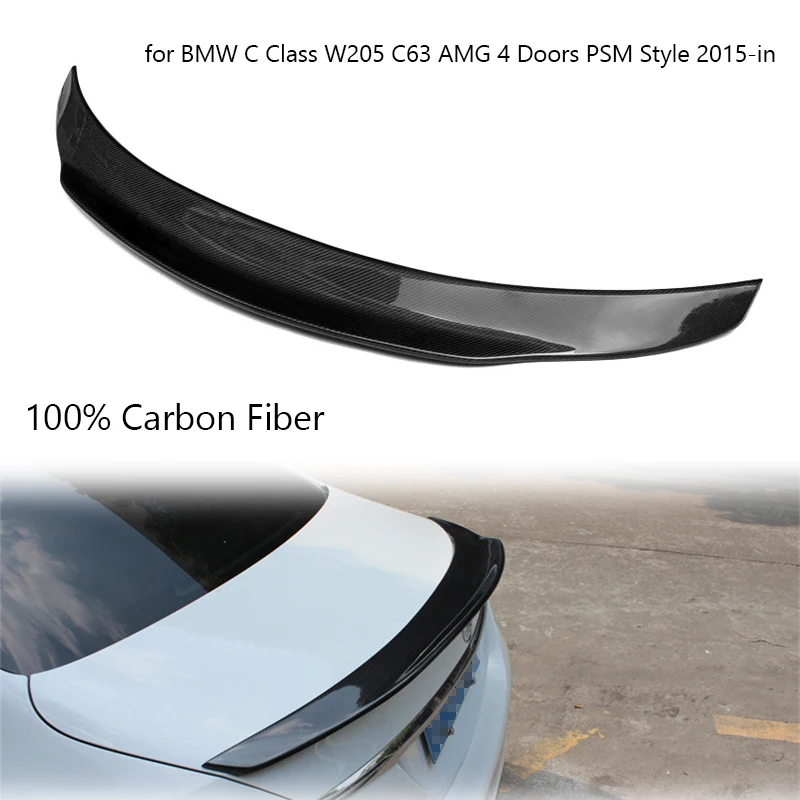 

Real Carbon Fiber Car Rear Spoiler Wing for BMW C Class W205 C63 AMG PSM Style 4 Doors 2015-in Car Spoiler Wing Tail Lip