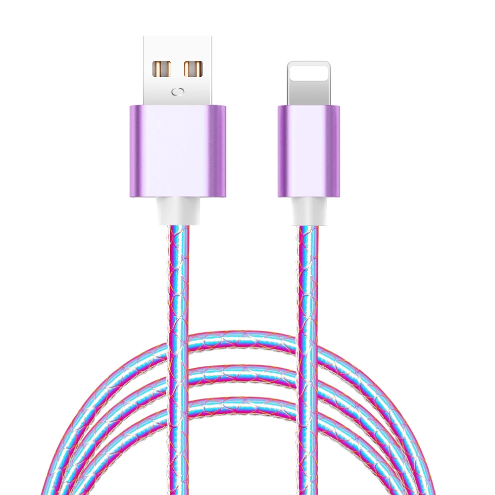 Цветной градиентный USB кабель для iPhone 11 Pro Max Xr X 8 7 6 2.4A кабель для быстрой зарядки QC3.0 USB C Micro usb телефонный кабель для передачи данных - Цвет: Purple for iPhone