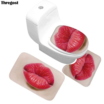 

3D Creative Printing Bath Mats Non Slip Toilet Rug Bathroom Mat Set 3pcs Shower Rug Microfiber Water Absorbent Mat Bath Tub Mat