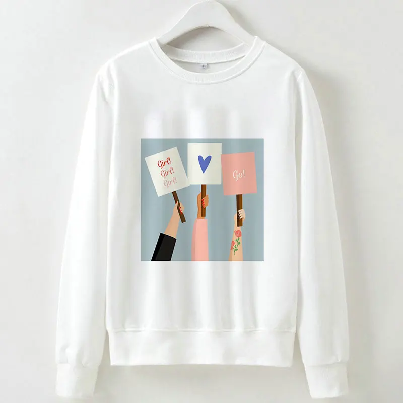 Толстовки, толстовка, Осень-зима, GRL PWR Girl power Feminism, 90 s, с длинными рукавами, Kpop Vogue, Harajuku, мультяшный принт, пуловеры для женщин - Цвет: 2363