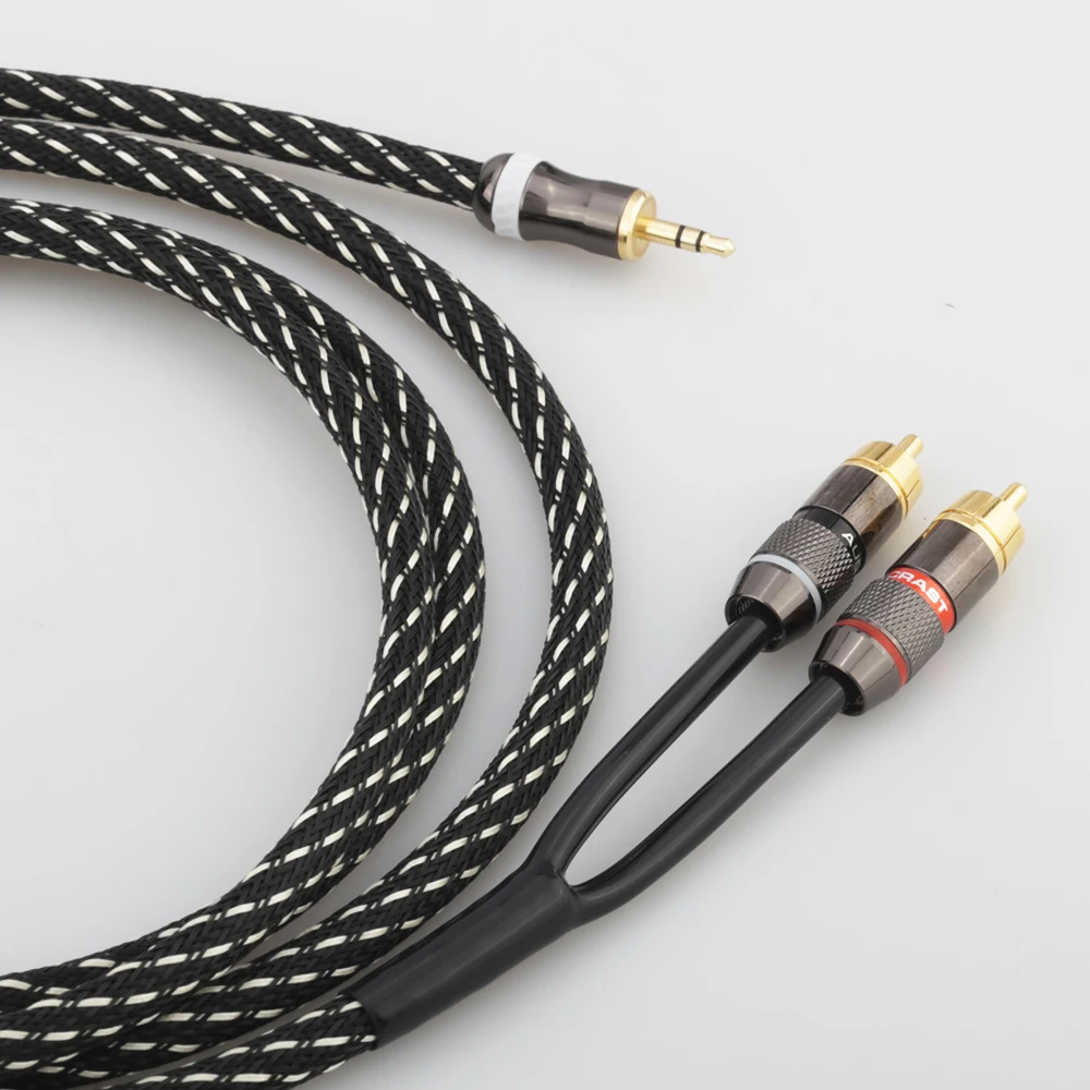 Hifi Audio Cable Mini Jack 3 5mm to 2 RCA Female for Headphone Mobile PC Braided OFC 3 5 Cable Gold Plated 1M 2M 3M 5M 8M 10M
