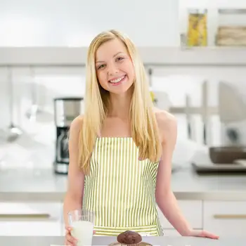 

Waterproof Halter Stripe Apron Polyester Cotton Fashion Stain-resistant Apron with Cuff Sleeve Set Household Cleaning Tools