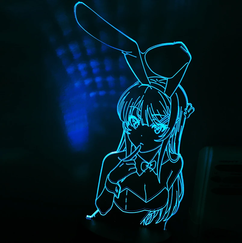 3D Illusion Led Nightlights ANIME Light Lamp Multi Color Changing Lampara BUNNY GIRL SENPAI MAI SAKURAJIMA KAWAII For Xmas Gift | Освещение