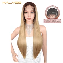 Kanyss, 28 дюймов, 13x6, прямой парик на кружеве, жаропрочные волосы, блонд, длинные парики для женщин, синтетический парик на кружеве