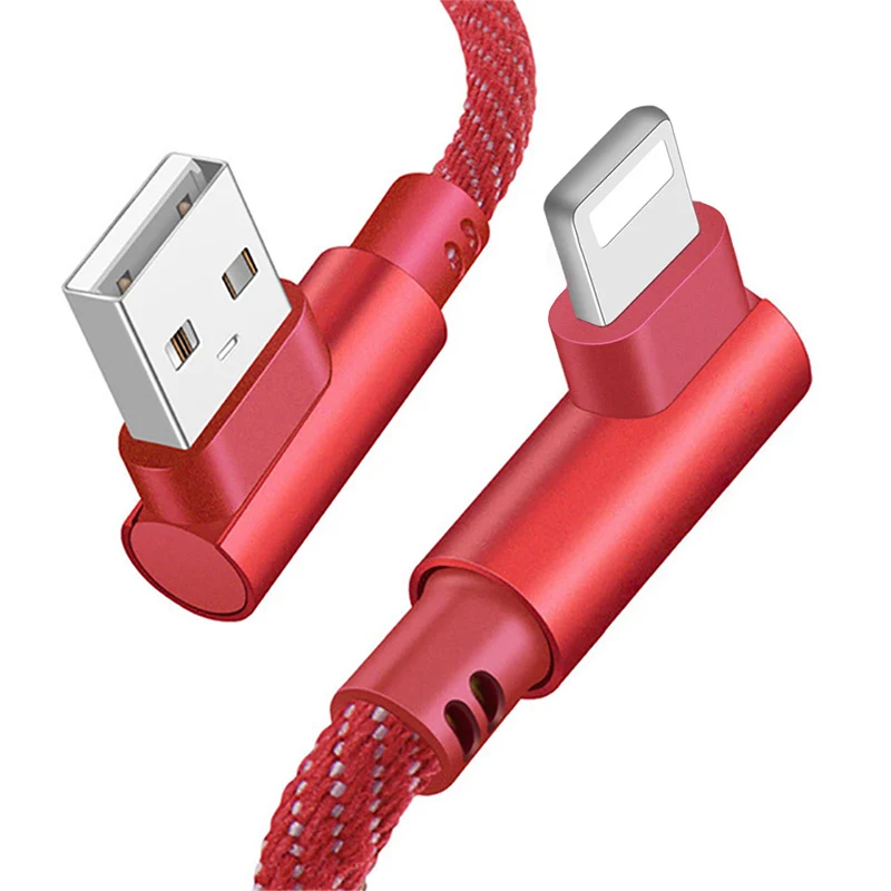 1 м/2 м 90 градусов USB кабель 2.4A для мобильного телефона Micro usb type C кабели для зарядного устройства для iPhone huawei Xiaomi шнур для быстрой зарядки данных - Цвет: For iphone Red