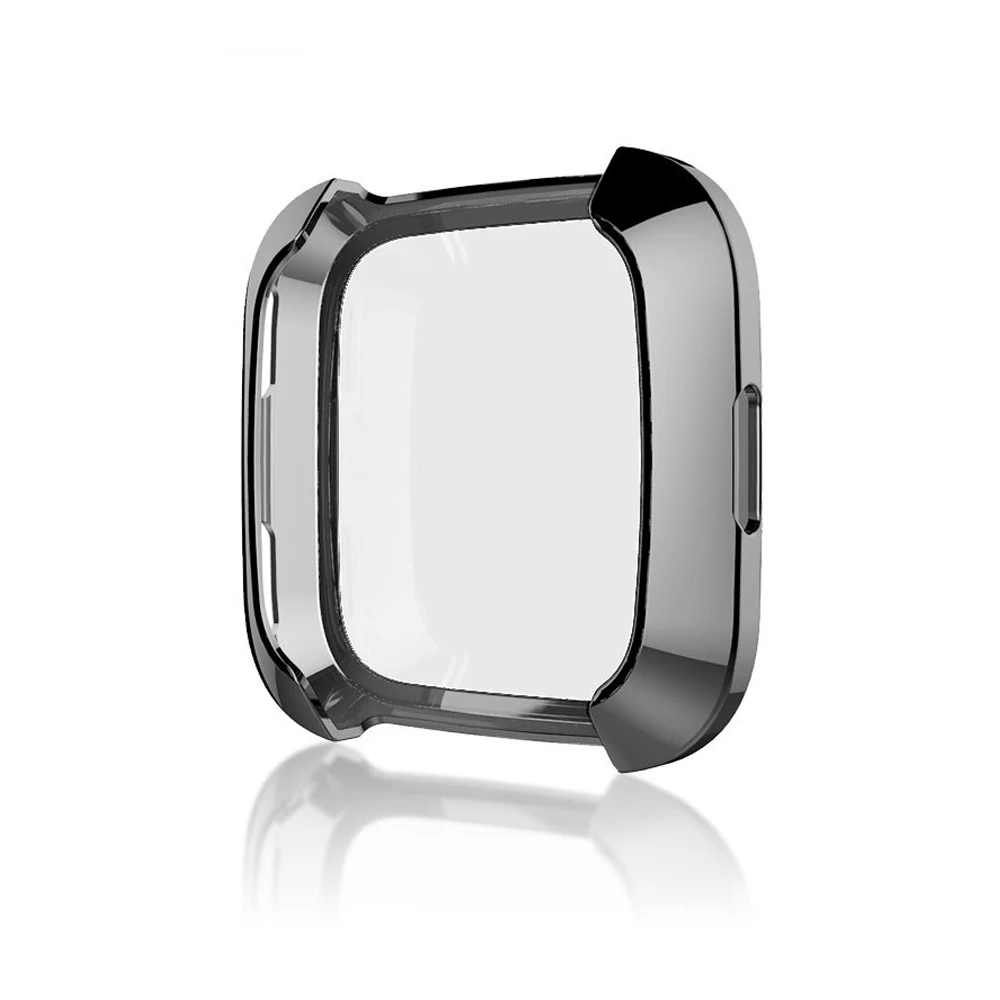 Soft TPU Silicone Plating Case Cover For Fitbit Versa 2 Full Screen Protector Case On Fit bit Versa2 Smartwatch Protective Coque - Color: Black