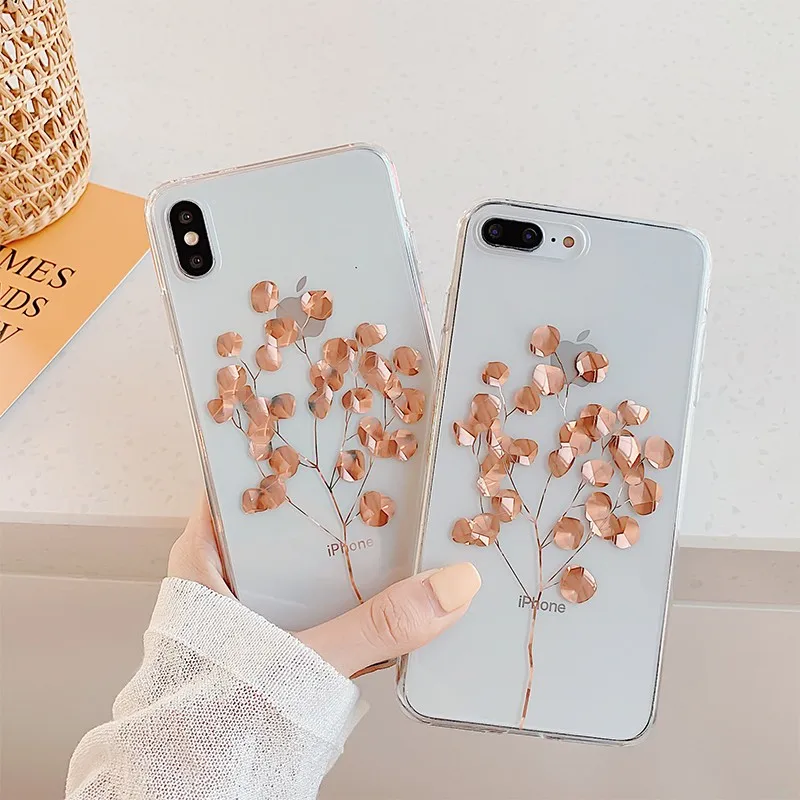 

For Iphone 7 8 Plus 6s Bronzing Sapling Pattern Phone Case For IPhone X XS 7 8 Plus 6 6S Soft Silicone Cover Case