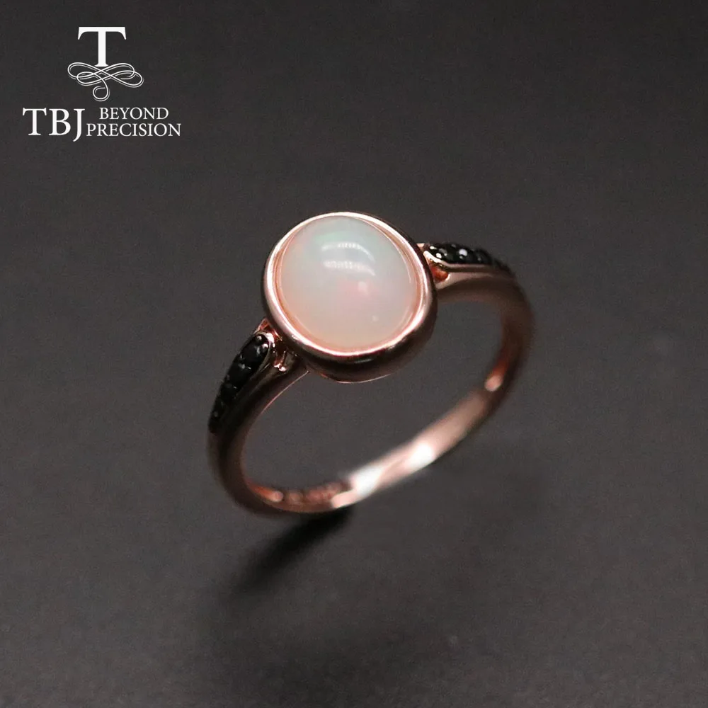 

TBJ 100% Natural Ethiopia Opal Ring oval cut 8*10mm 2.5ct gemstone fine jewelry 925 sterling silver nice gift for women wife mom