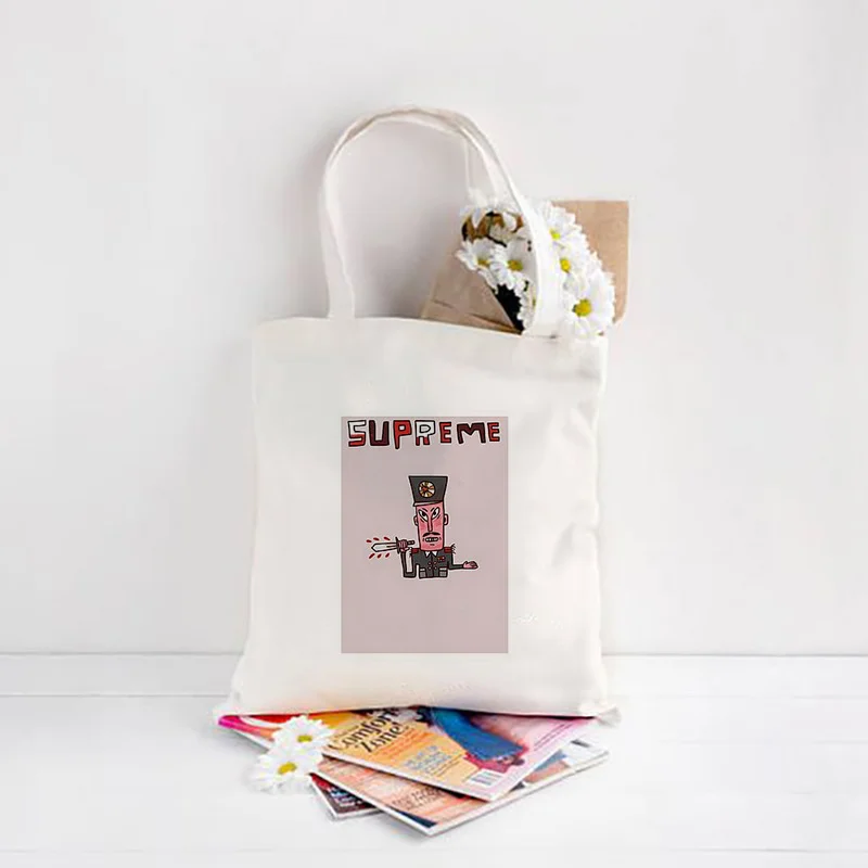Мультяшная сумка для покупок серии Supreme, сумка-тоут с рисунком, сумка на каждый день, Холщовая Сумка, моющаяся, многоразовая, настраиваемая, эко-сумка