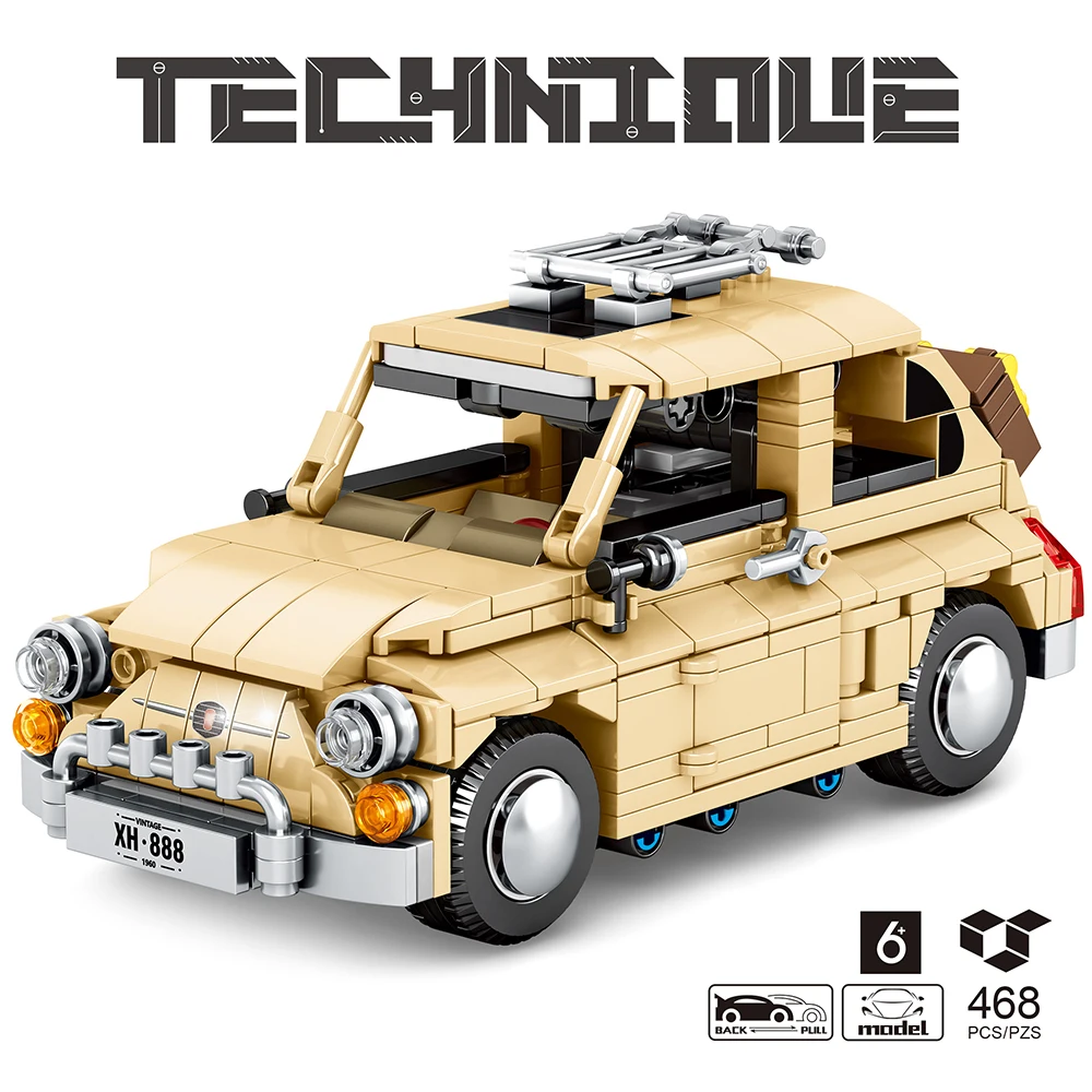468 шт. Technic Fiated Европейский классический автомобиль город тянуть назад