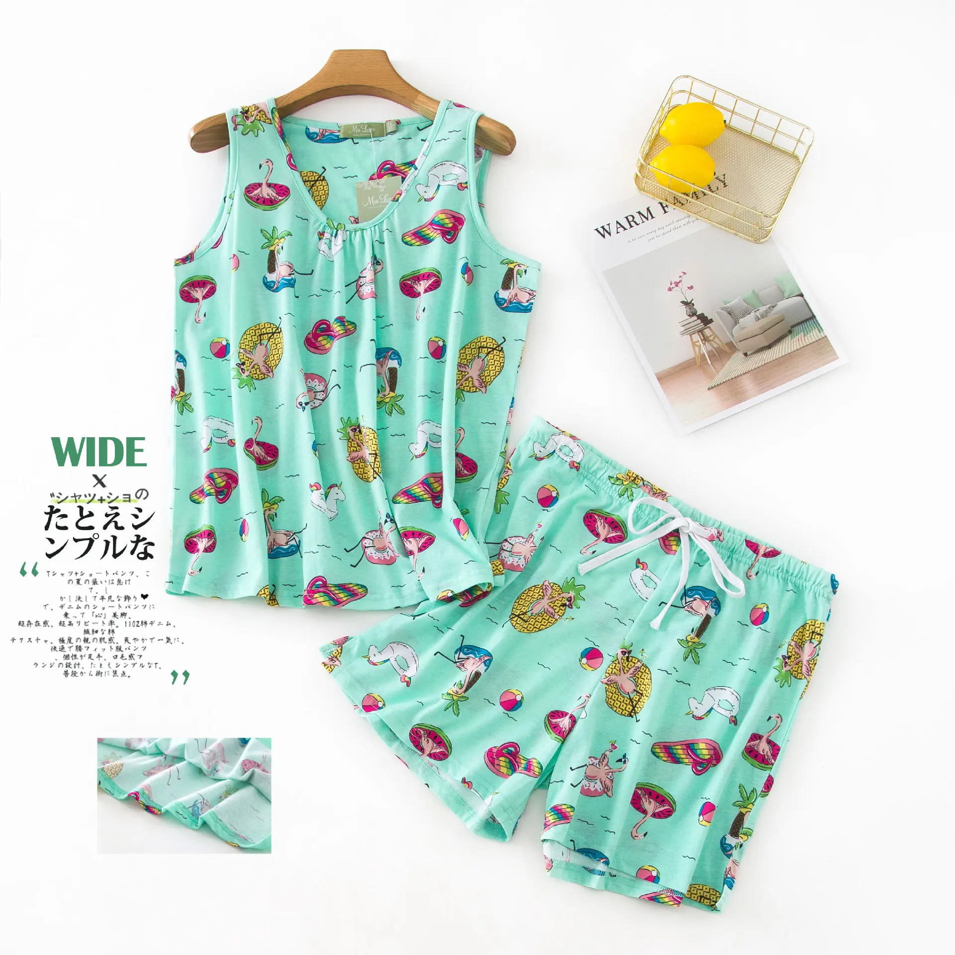New Style Cartoon Lovely Vest Shorts Suit Large Size Pyjamas Pure Cotton Female Summer Leisure Pyjamas Soft Intimate Lingerie